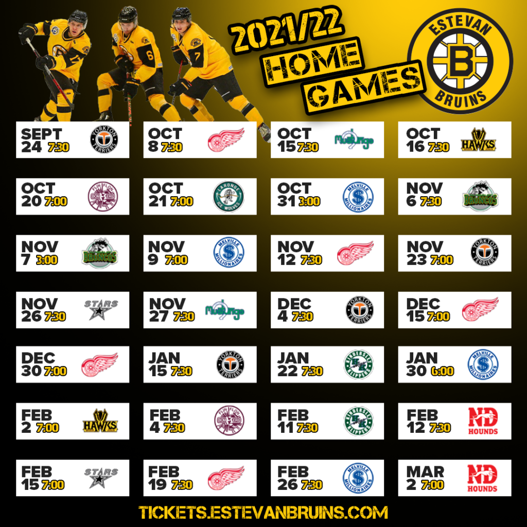Bruins Release 58Game Schedule For 202122 Season! Estevan Bruins